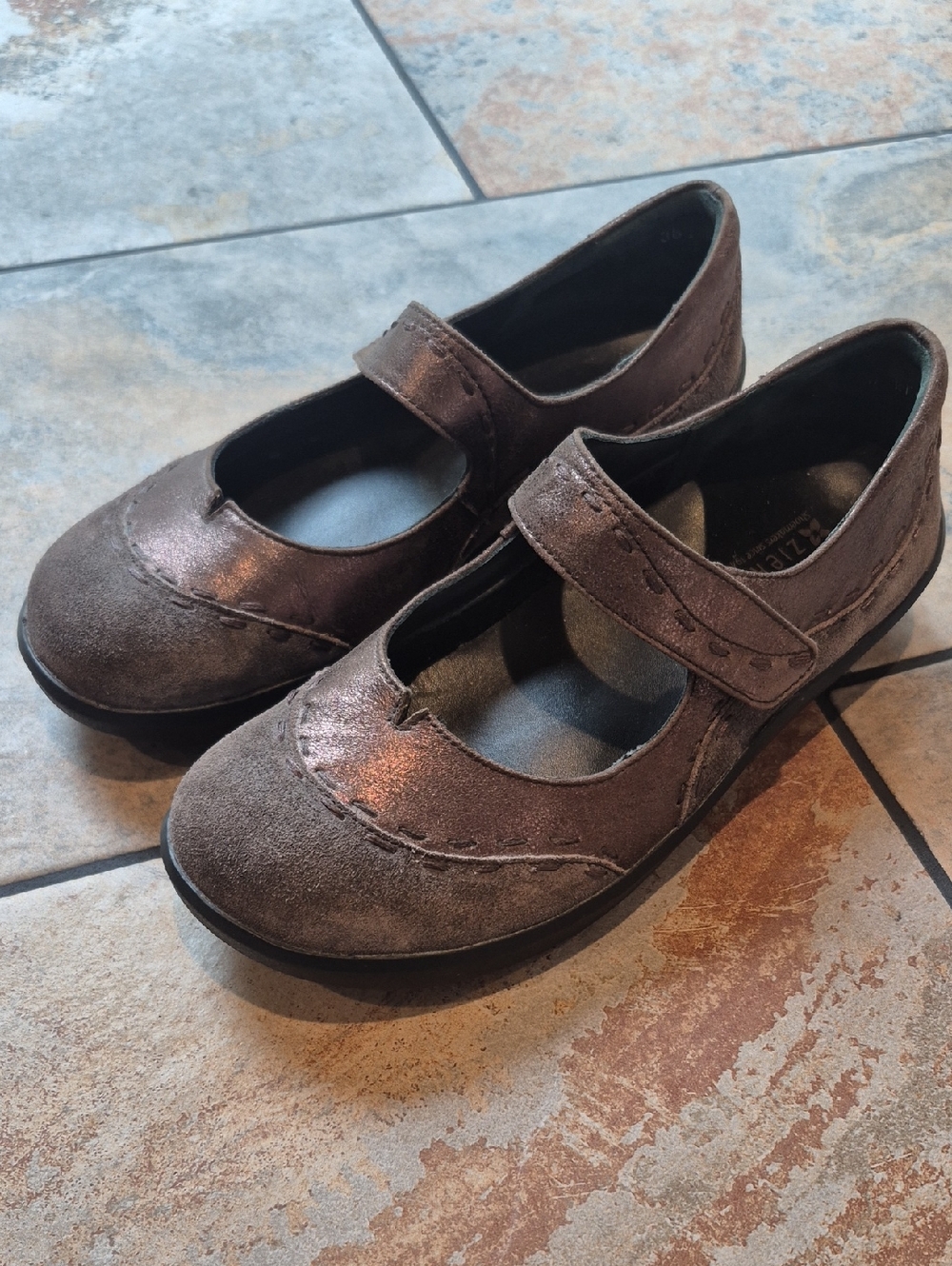 Mary Jane Mules in Metallic Taupe